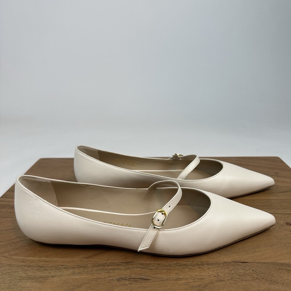 NWOB Womens Stuart Weitzman Emilia White Leather Mary Jane Ballet Flats Size 7.5